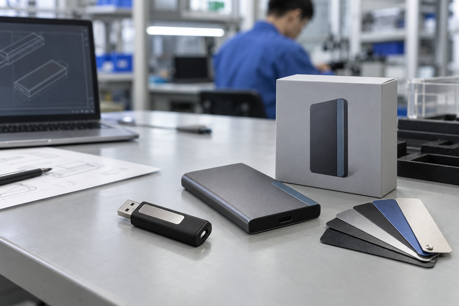 Custom USB flash drive, portable SSD and packaging sample